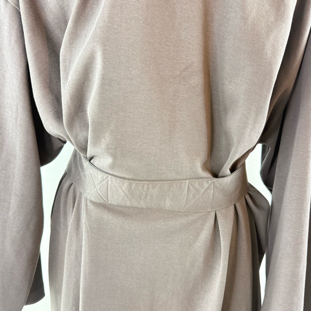PURE FIBER Gray 100% Organic Cotton Knit Robe with Attached Belt - Picture 4 of 11